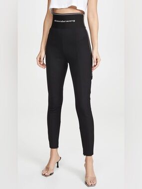 ALEXANDER WANG Black Logo Waist Wool Twill Leggings
